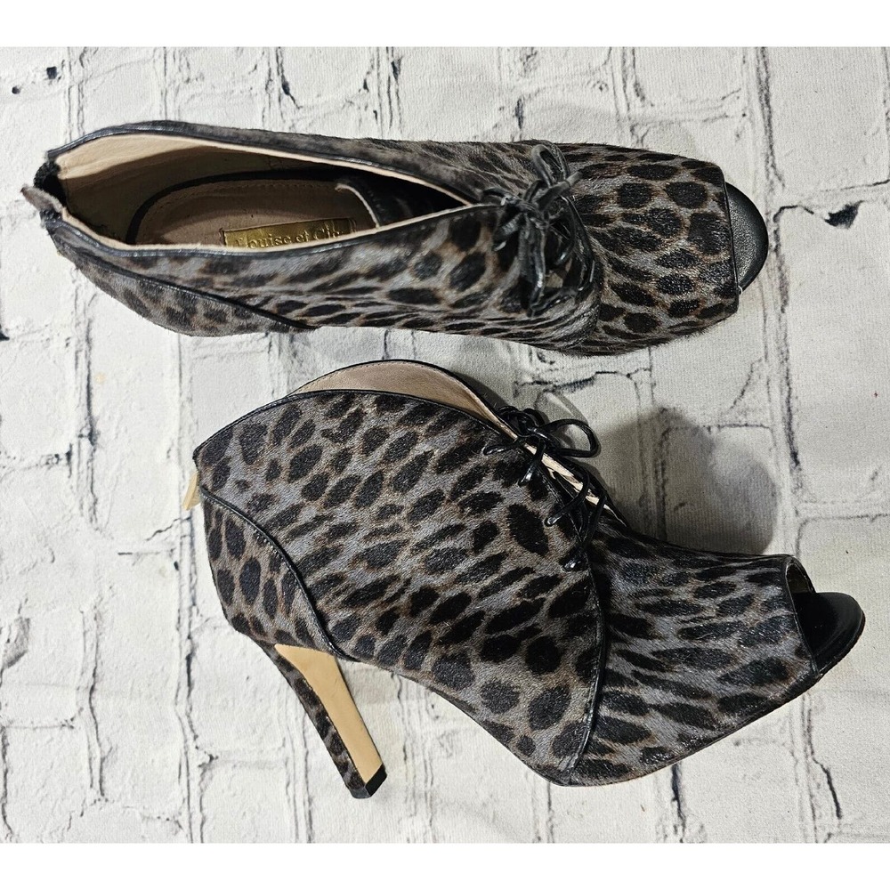 Louise et Cie Shoes Heel Bootie Chukka Open Toe Animal Print Cow Fur WOMENS 8 M